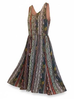 Vintage Adrian Jordan 100% Cotton Sleeveless 70’s India Dress size 18/20 Tribal